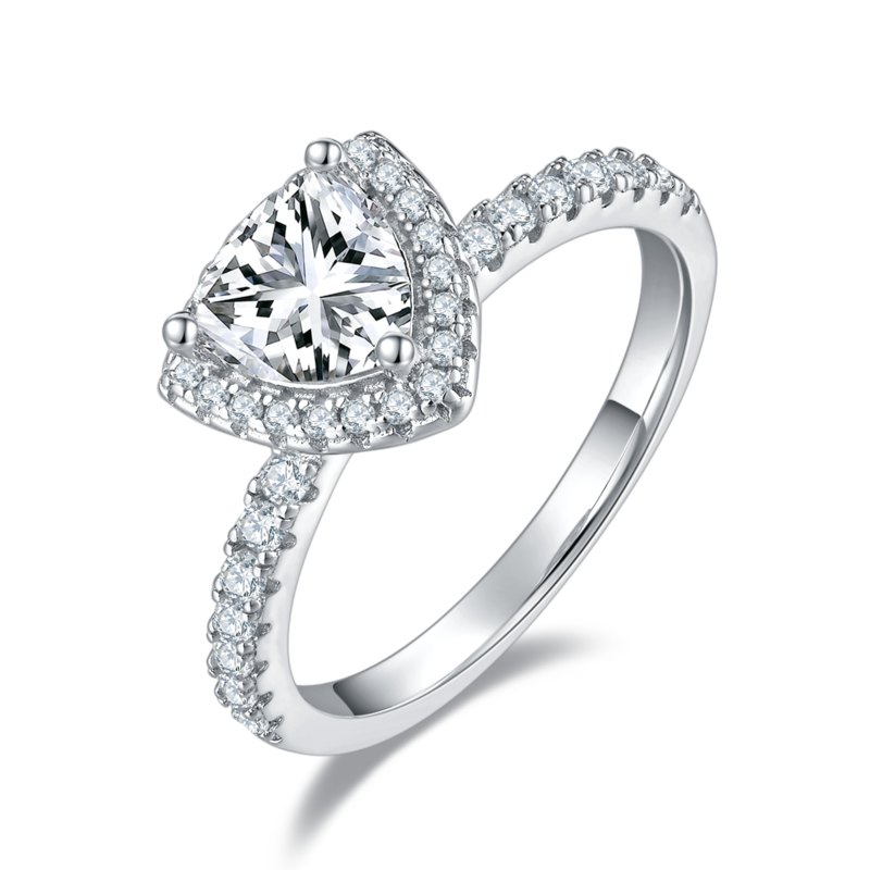 Affordable Luxury三角形S925银镀白金MoissaniteWomen's Ring1.0ctD级